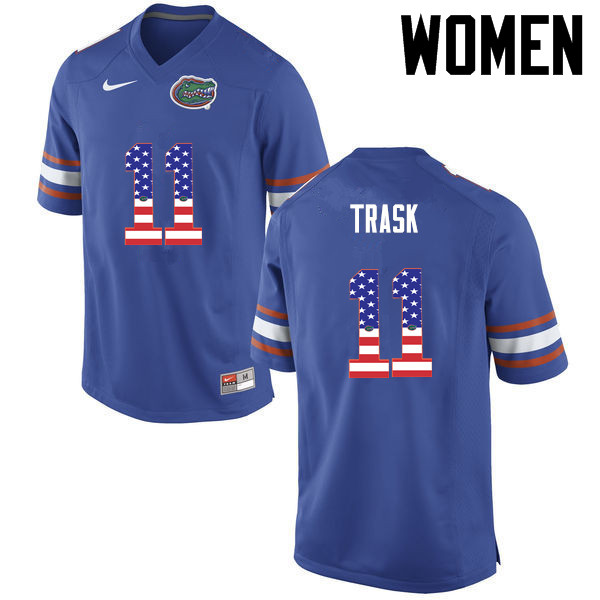 Women Florida Gators #11 Kyle Trask College Football USA Flag Fashion Jerseys-Blue - Click Image to Close
